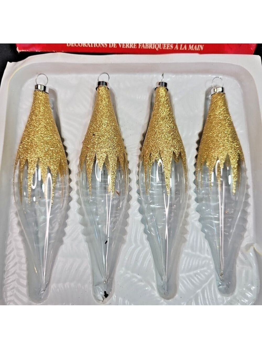 Christmas Ornaments Teardrop Oblong Baubles ZELLERS Unsilvered Gold Colombia VTG